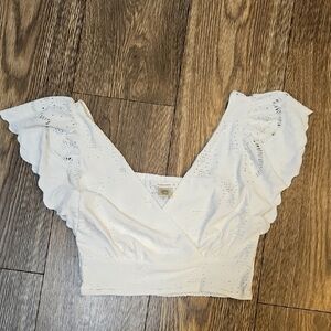 URBAN Romantics White Eyelet Ruffle Blouse Crop Top